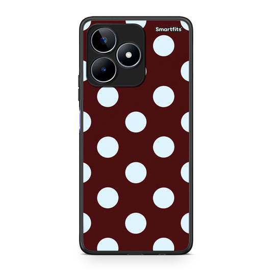 Θήκη Realme C53 Pale Blue Large Polka Dots on Burgundy από τη Smartfits με σχέδιο στο πίσω μέρος και μαύρο περίβλημα | Realme C53 Pale Blue Large Polka Dots on Burgundy case with colorful back and black bezels