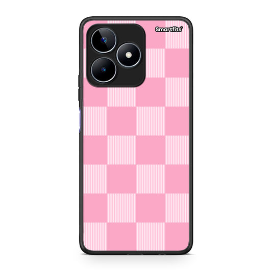 Θήκη Realme C53 Pink and White Striped Checks από τη Smartfits με σχέδιο στο πίσω μέρος και μαύρο περίβλημα | Realme C53 Pink and White Striped Checks case with colorful back and black bezels