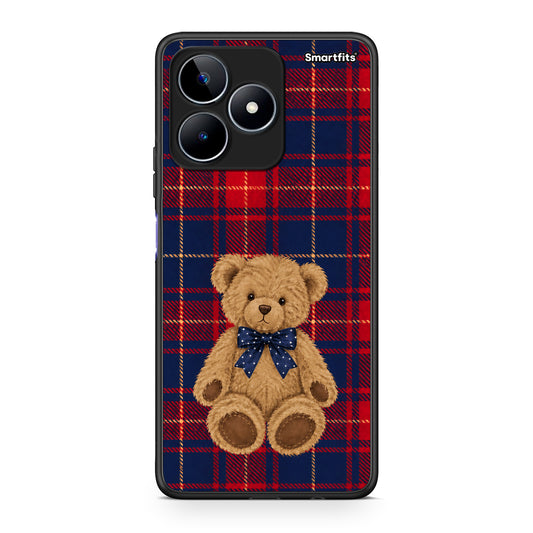 Θήκη Realme C53 Teddy Bear on Red and Navy Tartan από τη Smartfits με σχέδιο στο πίσω μέρος και μαύρο περίβλημα | Realme C53 Teddy Bear on Red and Navy Tartan case with colorful back and black bezels