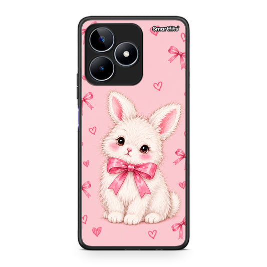 Θήκη Realme C53 White Bunny and Pink Bows από τη Smartfits με σχέδιο στο πίσω μέρος και μαύρο περίβλημα | Realme C53 White Bunny and Pink Bows case with colorful back and black bezels