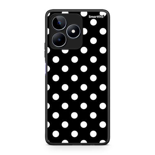 Θήκη Realme C53 White Polka Dots on Black από τη Smartfits με σχέδιο στο πίσω μέρος και μαύρο περίβλημα | Realme C53 White Polka Dots on Black case with colorful back and black bezels