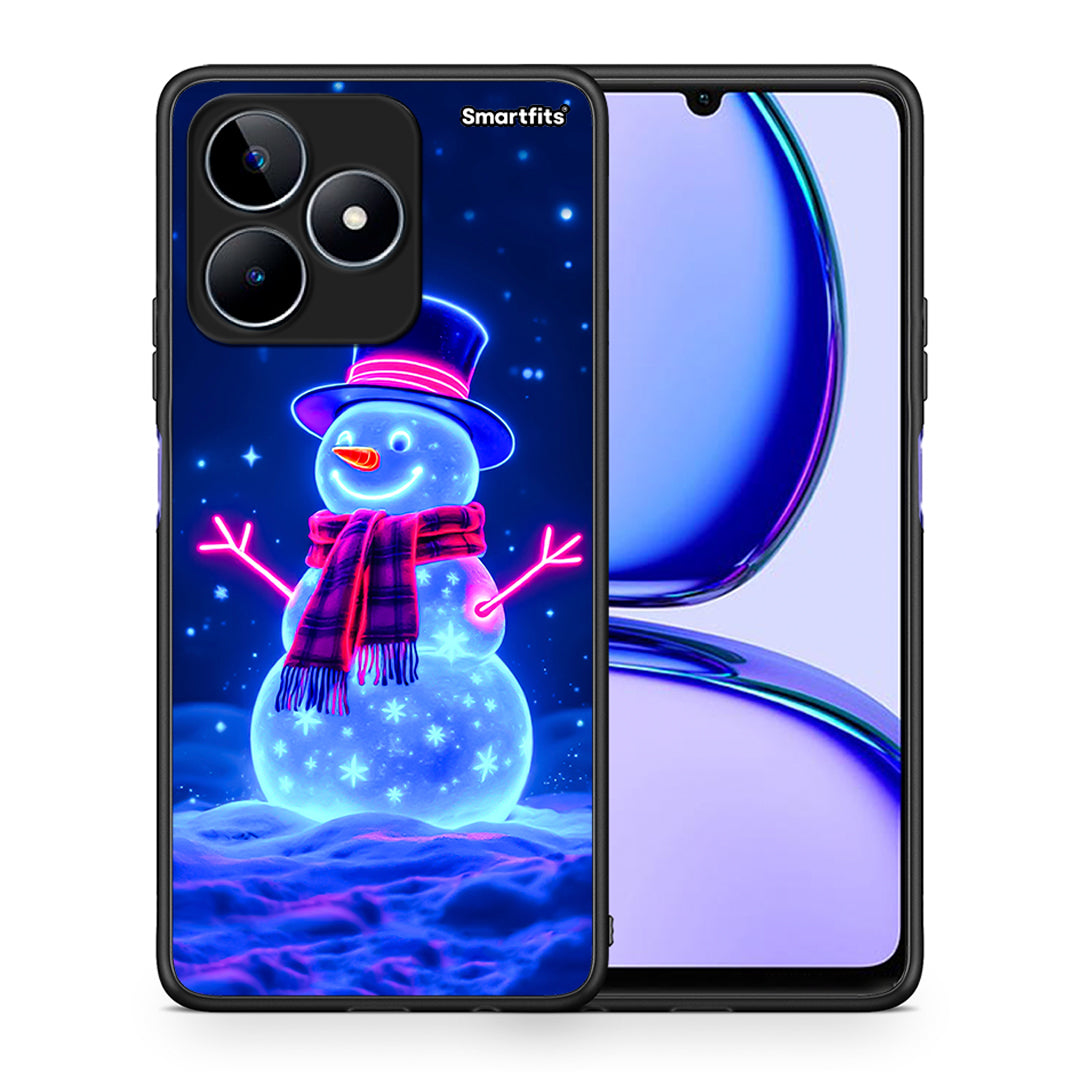 Θήκη Realme C53 Christmas Neon Snowman από τη Smartfits με σχέδιο στο πίσω μέρος και μαύρο περίβλημα | Realme C53 Christmas Neon Snowman case with colorful back and black bezels
