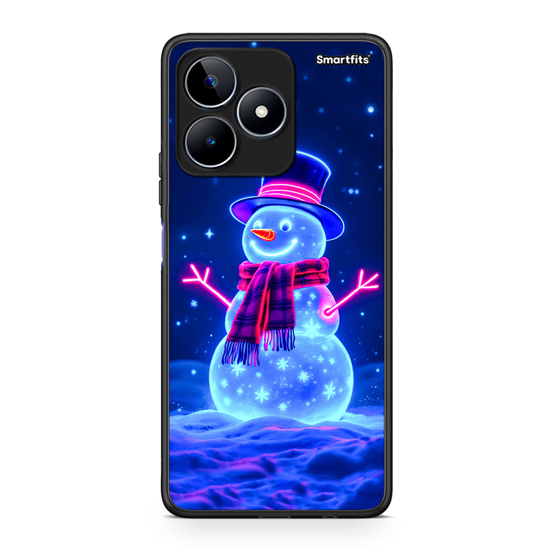 Realme C53 Christmas Neon Snowman θήκη από τη Smartfits με σχέδιο στο πίσω μέρος και μαύρο περίβλημα | Smartphone case with colorful back and black bezels by Smartfits
