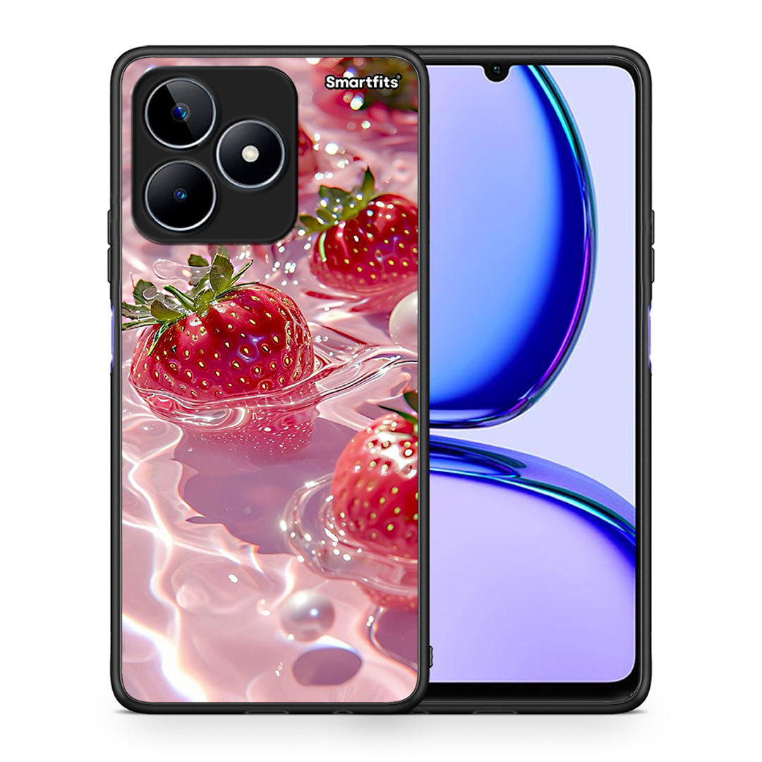 Θήκη Realme C53 Juicy Strawberries από τη Smartfits με σχέδιο στο πίσω μέρος και μαύρο περίβλημα | Realme C53 Juicy Strawberries case with colorful back and black bezels