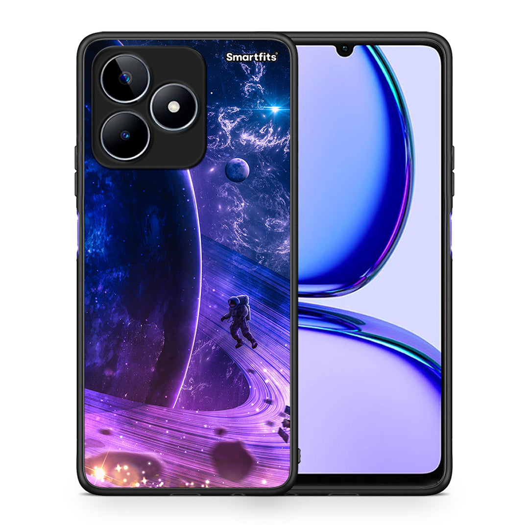 Θήκη Realme C53 Lost Astronaut από τη Smartfits με σχέδιο στο πίσω μέρος και μαύρο περίβλημα | Realme C53 Lost Astronaut case with colorful back and black bezels