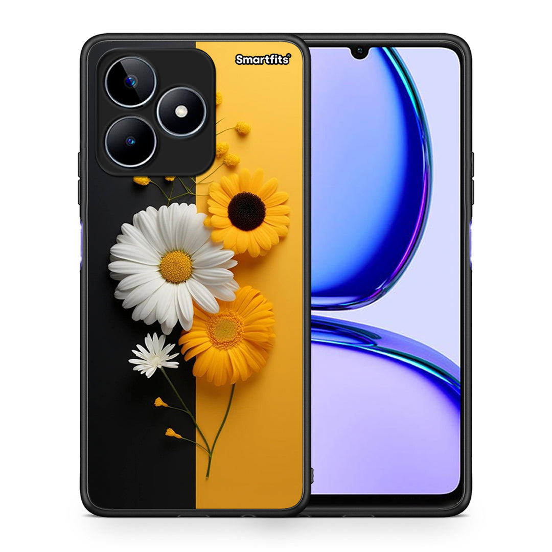 Θήκη Realme C53 Yellow Daisies από τη Smartfits με σχέδιο στο πίσω μέρος και μαύρο περίβλημα | Realme C53 Yellow Daisies case with colorful back and black bezels