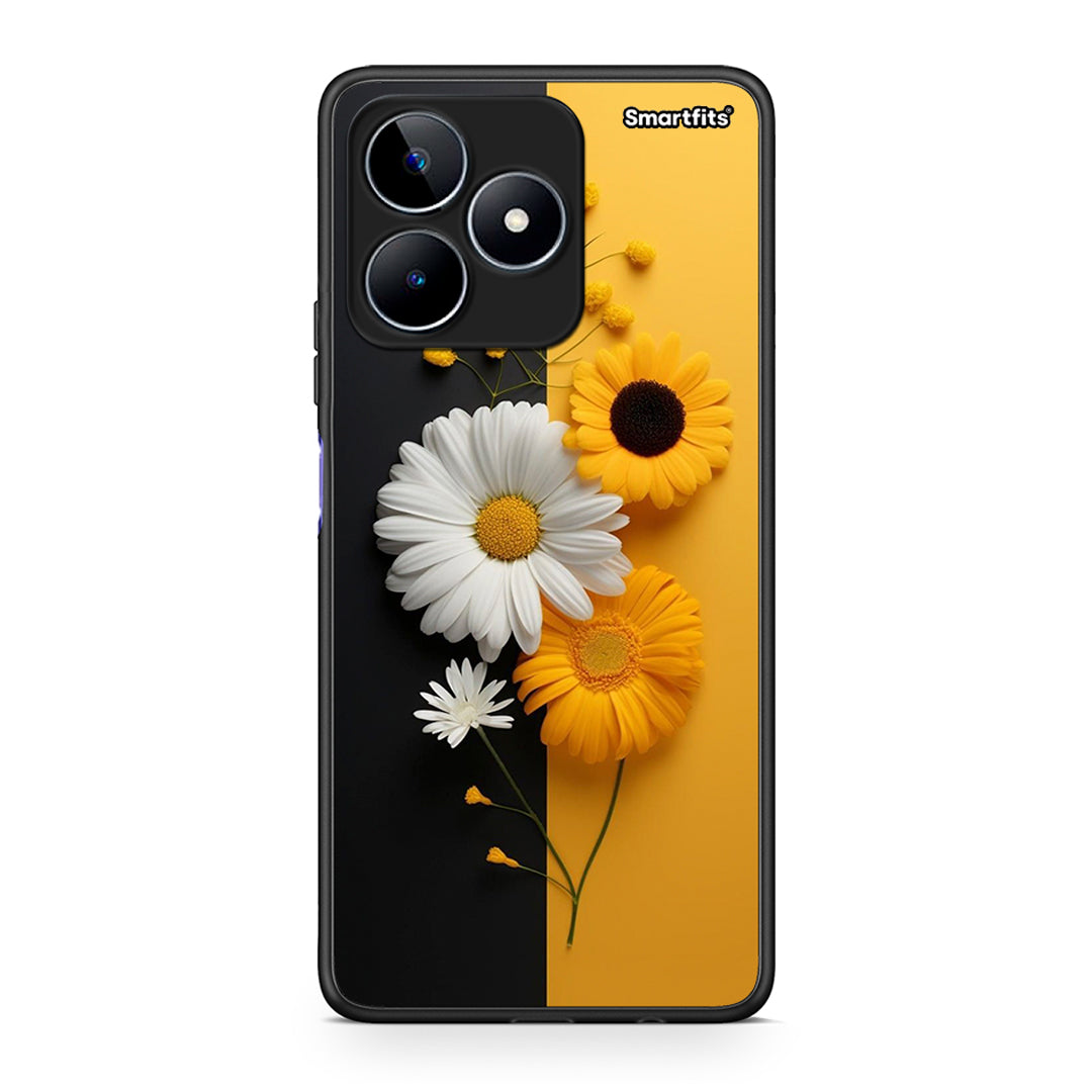 Realme C53 Yellow Daisies θήκη από τη Smartfits με σχέδιο στο πίσω μέρος και μαύρο περίβλημα | Smartphone case with colorful back and black bezels by Smartfits