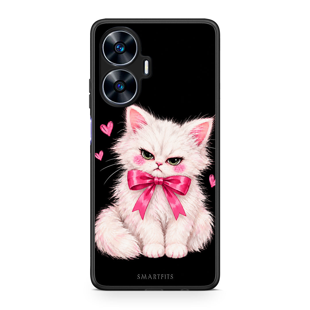 Θήκη Realme C55 Dual Grumpy Party Kitten on Black από τη Smartfits με σχέδιο στο πίσω μέρος και μαύρο περίβλημα | Realme C55 Dual Grumpy Party Kitten on Black case with colorful back and black bezels