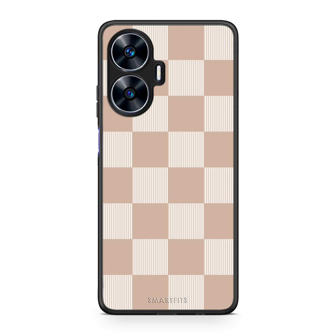Θήκη Realme C55 Dual Latte and Cream Striped Checks από τη Smartfits με σχέδιο στο πίσω μέρος και μαύρο περίβλημα | Realme C55 Dual Latte and Cream Striped Checks case with colorful back and black bezels