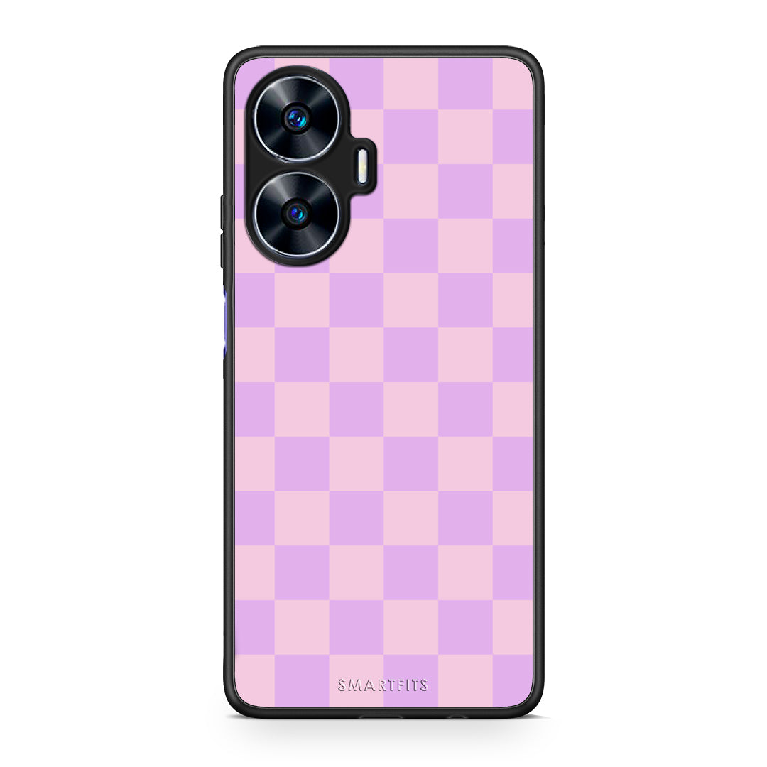 Θήκη Realme C55 Dual Lavender and Pink Checkerboard από τη Smartfits με σχέδιο στο πίσω μέρος και μαύρο περίβλημα | Realme C55 Dual Lavender and Pink Checkerboard case with colorful back and black bezels