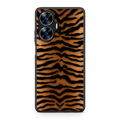 Θήκη Realme C55 Dual Tiger Print Orange and Black από τη Smartfits με σχέδιο στο πίσω μέρος και μαύρο περίβλημα | Realme C55 Dual Tiger Print Orange and Black case with colorful back and black bezels