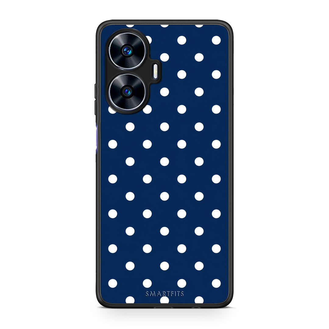 Θήκη Realme C55 Dual White Small Polka Dots on Navy από τη Smartfits με σχέδιο στο πίσω μέρος και μαύρο περίβλημα | Realme C55 Dual White Small Polka Dots on Navy case with colorful back and black bezels