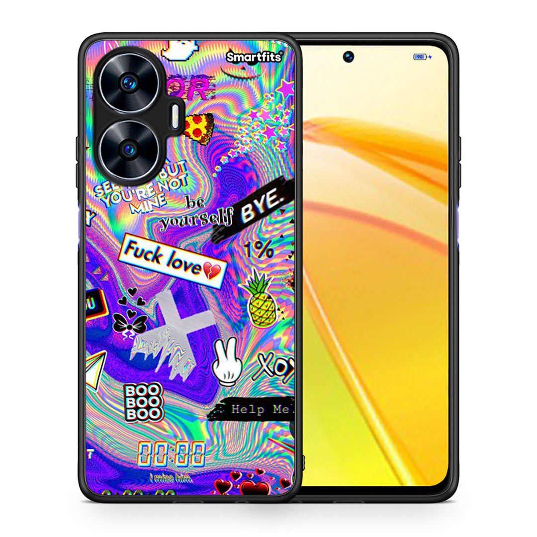 Θήκη Realme C55 Dual Game Over από τη Smartfits με σχέδιο στο πίσω μέρος και μαύρο περίβλημα | Realme C55 Dual Game Over Case with Colorful Back and Black Bezels