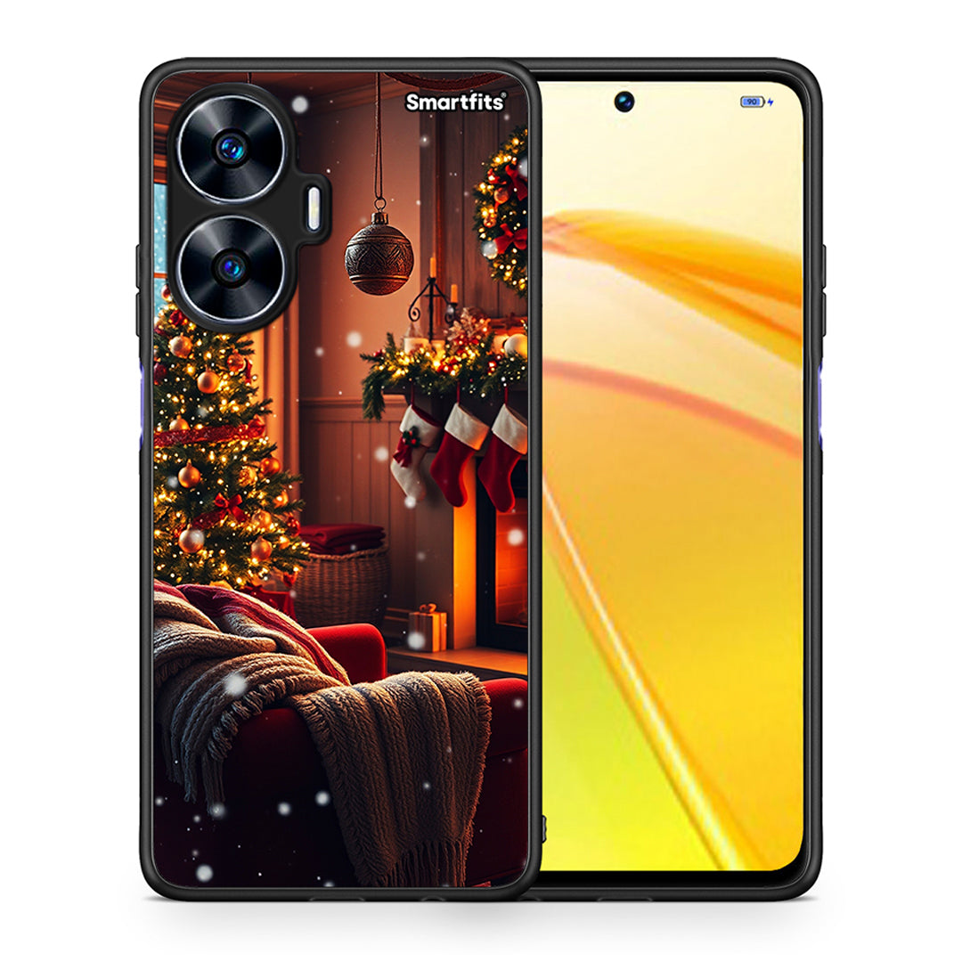 Θήκη Realme C55 Dual Home For Christmas από τη Smartfits με σχέδιο στο πίσω μέρος και μαύρο περίβλημα | Realme C55 Dual Home For Christmas Case with Colorful Back and Black Bezels