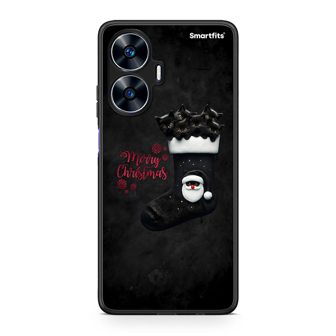 Θήκη Realme C55 Dual Merry Cat Christmas από τη Smartfits με σχέδιο στο πίσω μέρος και μαύρο περίβλημα | Realme C55 Dual Merry Cat Christmas Case with Colorful Back and Black Bezels