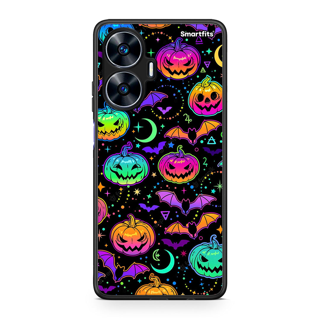 Θήκη Realme C55 Dual Neon Halloween από τη Smartfits με σχέδιο στο πίσω μέρος και μαύρο περίβλημα | Realme C55 Dual Neon Halloween Case with Colorful Back and Black Bezels