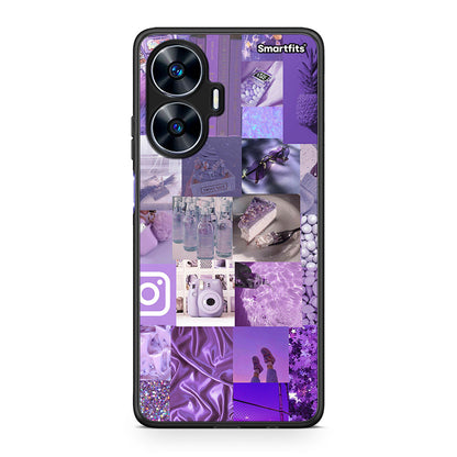Θήκη Realme C55 Dual Purple Aesthetic Collage από τη Smartfits με σχέδιο στο πίσω μέρος και μαύρο περίβλημα | Realme C55 Dual Purple Aesthetic Collage Case with Colorful Back and Black Bezels