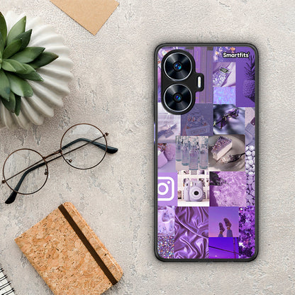 Θήκη Realme C55 Dual Purple Aesthetic Collage από τη Smartfits με σχέδιο στο πίσω μέρος και μαύρο περίβλημα | Realme C55 Dual Purple Aesthetic Collage Case with Colorful Back and Black Bezels