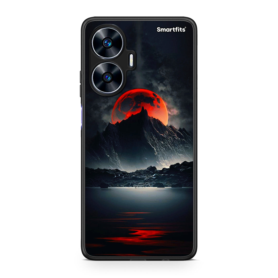 Θήκη Realme C55 Dual Red Full Moon από τη Smartfits με σχέδιο στο πίσω μέρος και μαύρο περίβλημα | Realme C55 Dual Red Full Moon Case with Colorful Back and Black Bezels