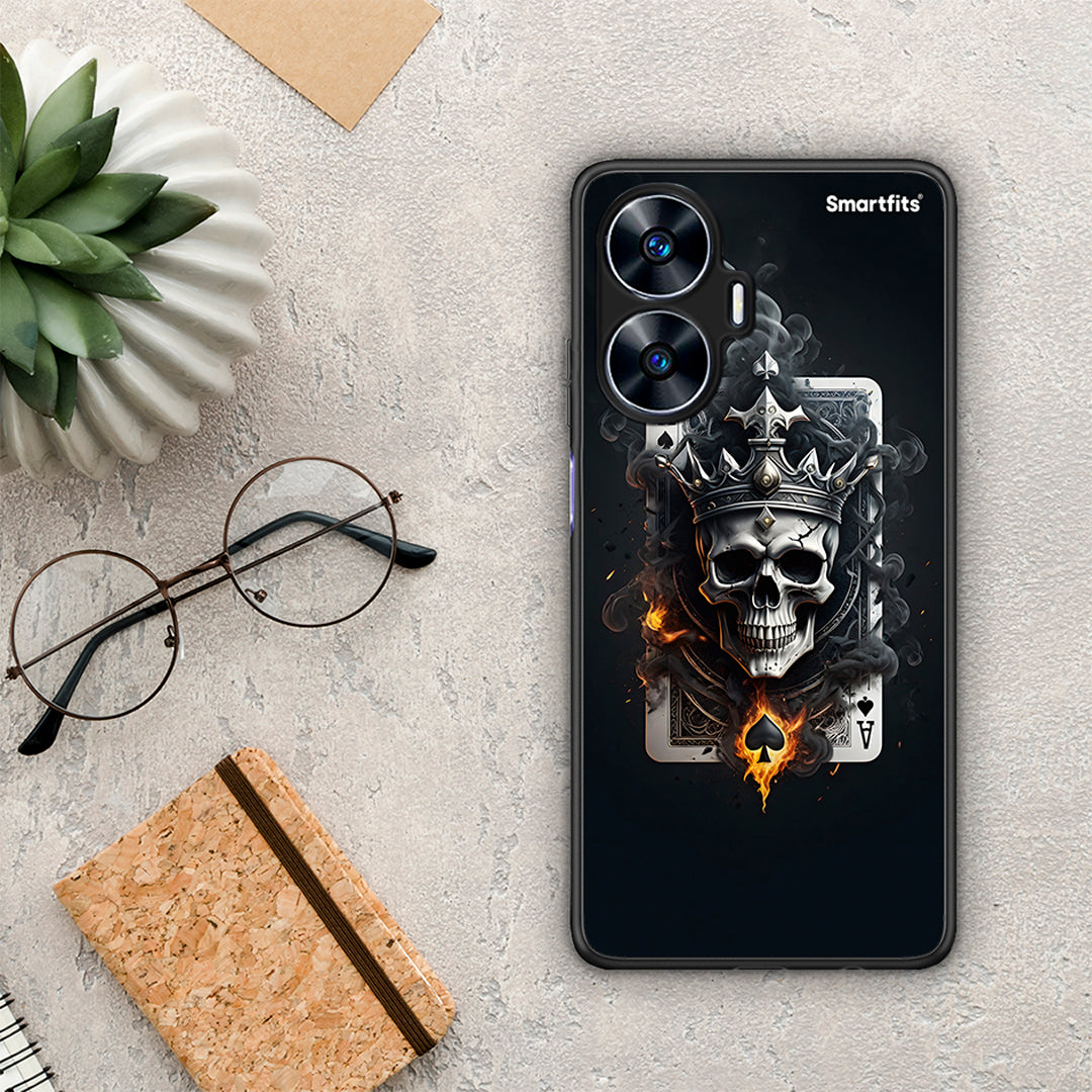 Θήκη Realme C55 Dual Skull King Ace από τη Smartfits με σχέδιο στο πίσω μέρος και μαύρο περίβλημα | Realme C55 Dual Skull King Ace Case with Colorful Back and Black Bezels