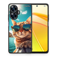 Thumbnail for Θήκη Realme C55 Dual Summer Cat από τη Smartfits με σχέδιο στο πίσω μέρος και μαύρο περίβλημα | Realme C55 Dual Summer Cat Case with Colorful Back and Black Bezels