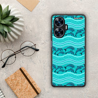 Thumbnail for Θήκη Realme C55 Dual Swimming Dolphins από τη Smartfits με σχέδιο στο πίσω μέρος και μαύρο περίβλημα | Realme C55 Dual Swimming Dolphins Case with Colorful Back and Black Bezels