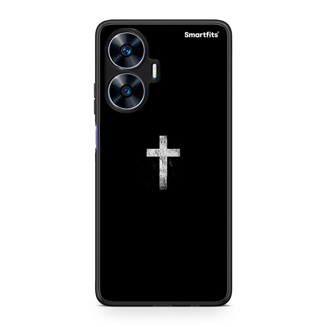 Θήκη Realme C55 Dual White Cross από τη Smartfits με σχέδιο στο πίσω μέρος και μαύρο περίβλημα | Realme C55 Dual White Cross Case with Colorful Back and Black Bezels