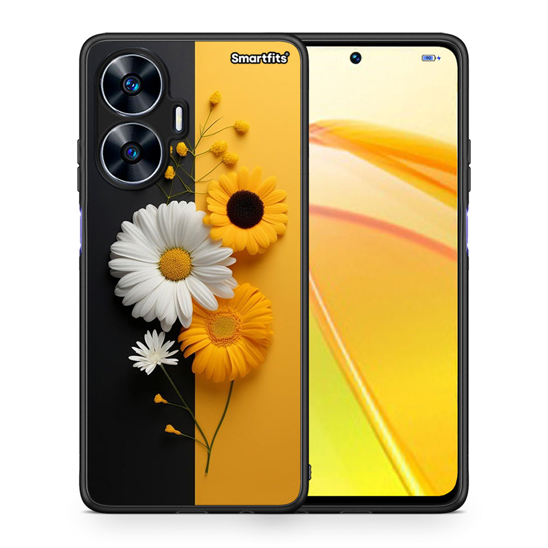 Θήκη Realme C55 Dual Yellow Daisies από τη Smartfits με σχέδιο στο πίσω μέρος και μαύρο περίβλημα | Realme C55 Dual Yellow Daisies Case with Colorful Back and Black Bezels