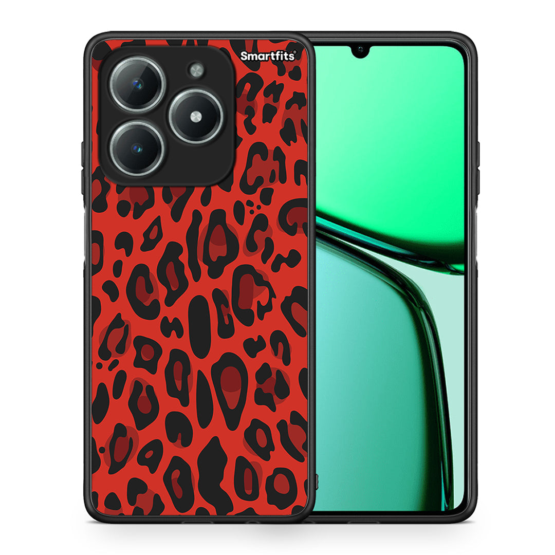 Θήκη Realme C61 Red Leopard Animal από τη Smartfits με σχέδιο στο πίσω μέρος και μαύρο περίβλημα | Realme C61 Red Leopard Animal case with colorful back and black bezels