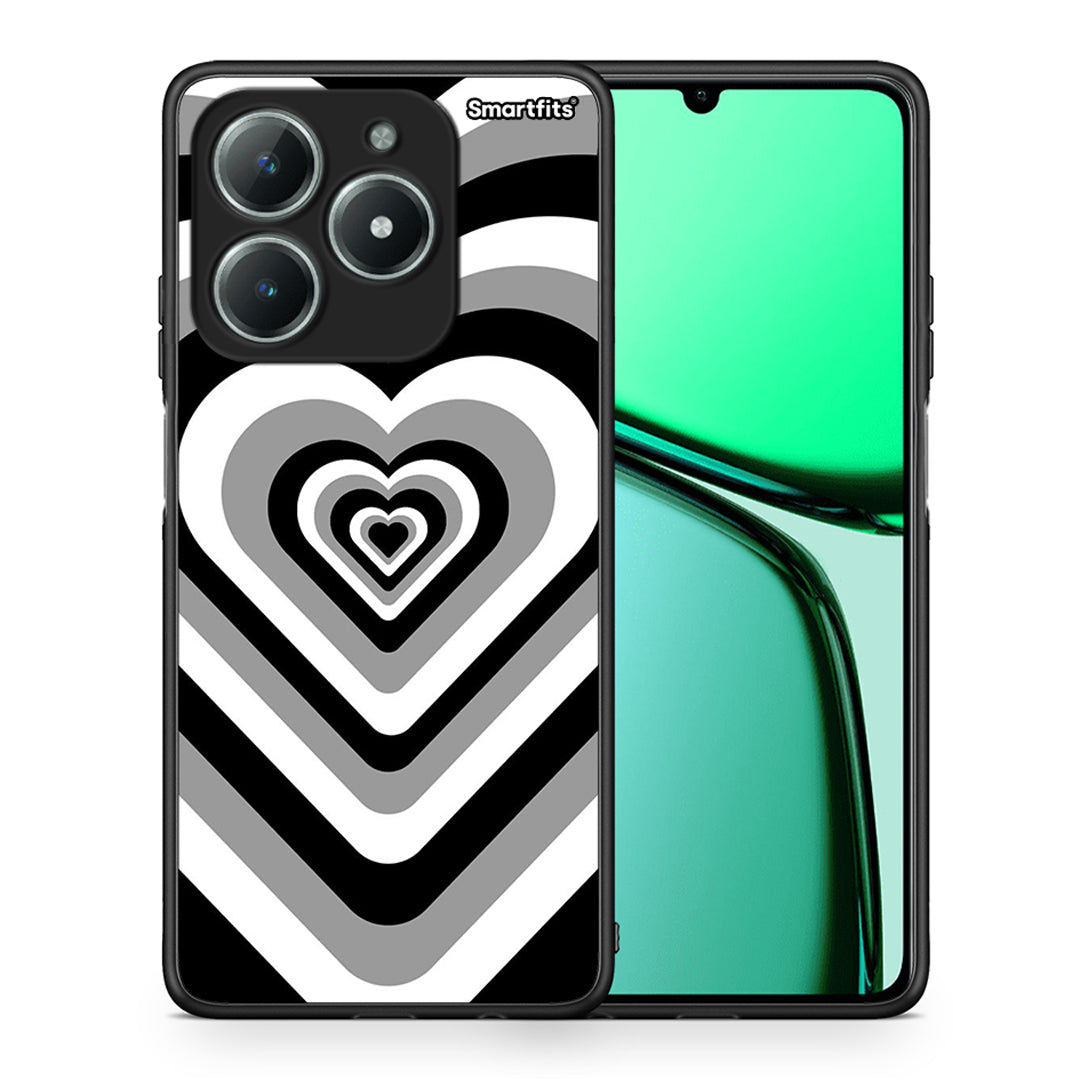 Θήκη Realme C61 Black Hearts από τη Smartfits με σχέδιο στο πίσω μέρος και μαύρο περίβλημα | Realme C61 Black Hearts case with colorful back and black bezels