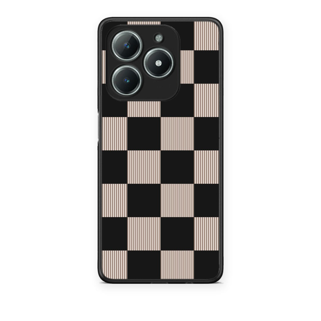 Θήκη Realme C63 4G Black and Taupe Striped Checks από τη Smartfits με σχέδιο στο πίσω μέρος και μαύρο περίβλημα | Realme C63 4G Black and Taupe Striped Checks case with colorful back and black bezels