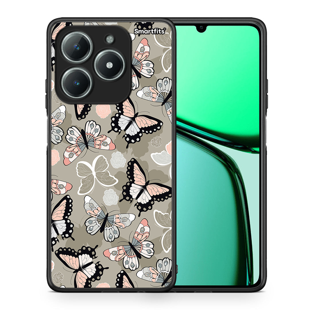 Θήκη Realme C61 Butterflies Boho από τη Smartfits με σχέδιο στο πίσω μέρος και μαύρο περίβλημα | Realme C61 Butterflies Boho case with colorful back and black bezels