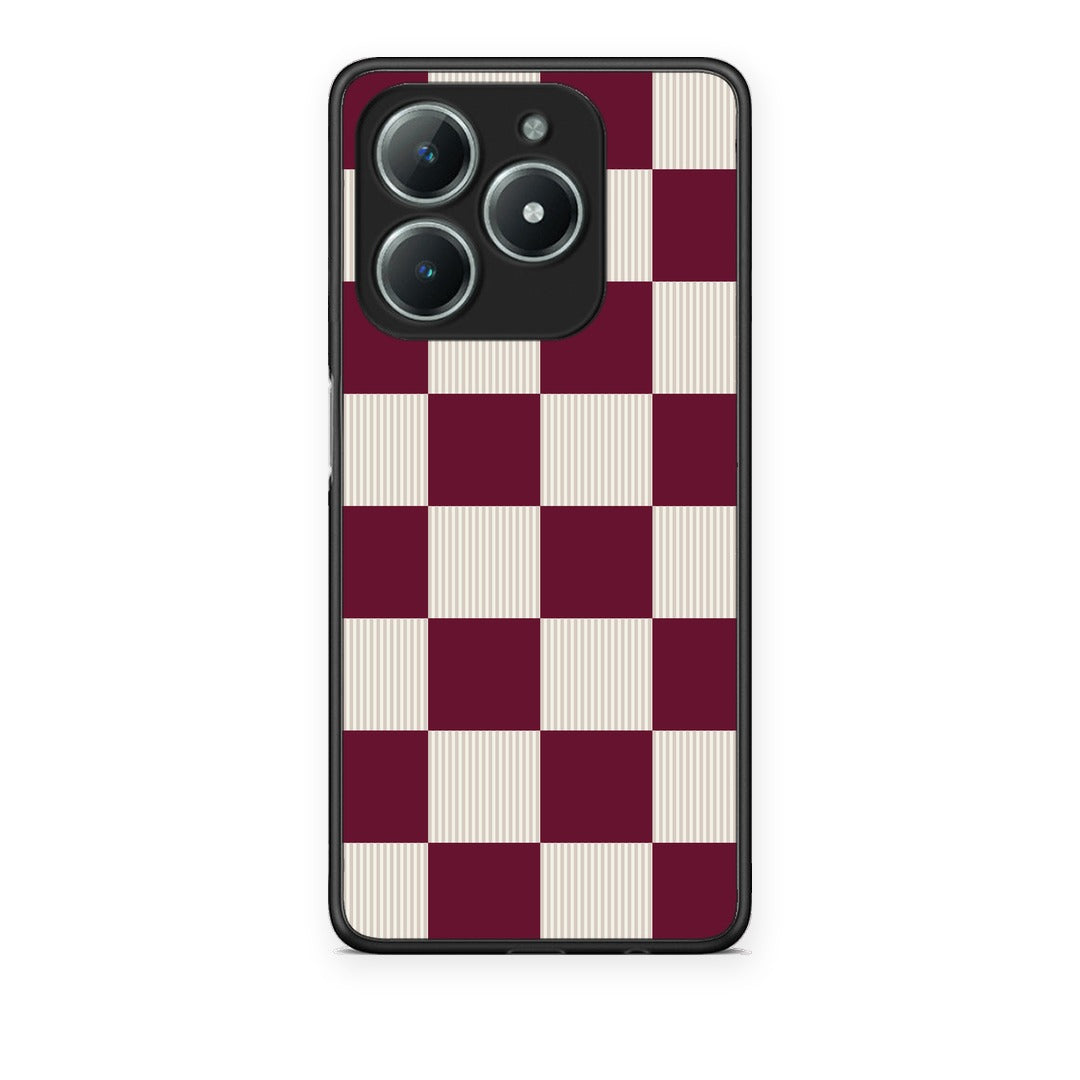 Θήκη Realme C63 4G Burgundy and Cream Striped Checks από τη Smartfits με σχέδιο στο πίσω μέρος και μαύρο περίβλημα | Realme C63 4G Burgundy and Cream Striped Checks case with colorful back and black bezels