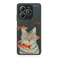 Thumbnail for Realme C61 Cat Goldfish θήκη από τη Smartfits με σχέδιο στο πίσω μέρος και μαύρο περίβλημα | Smartphone case with colorful back and black bezels by Smartfits