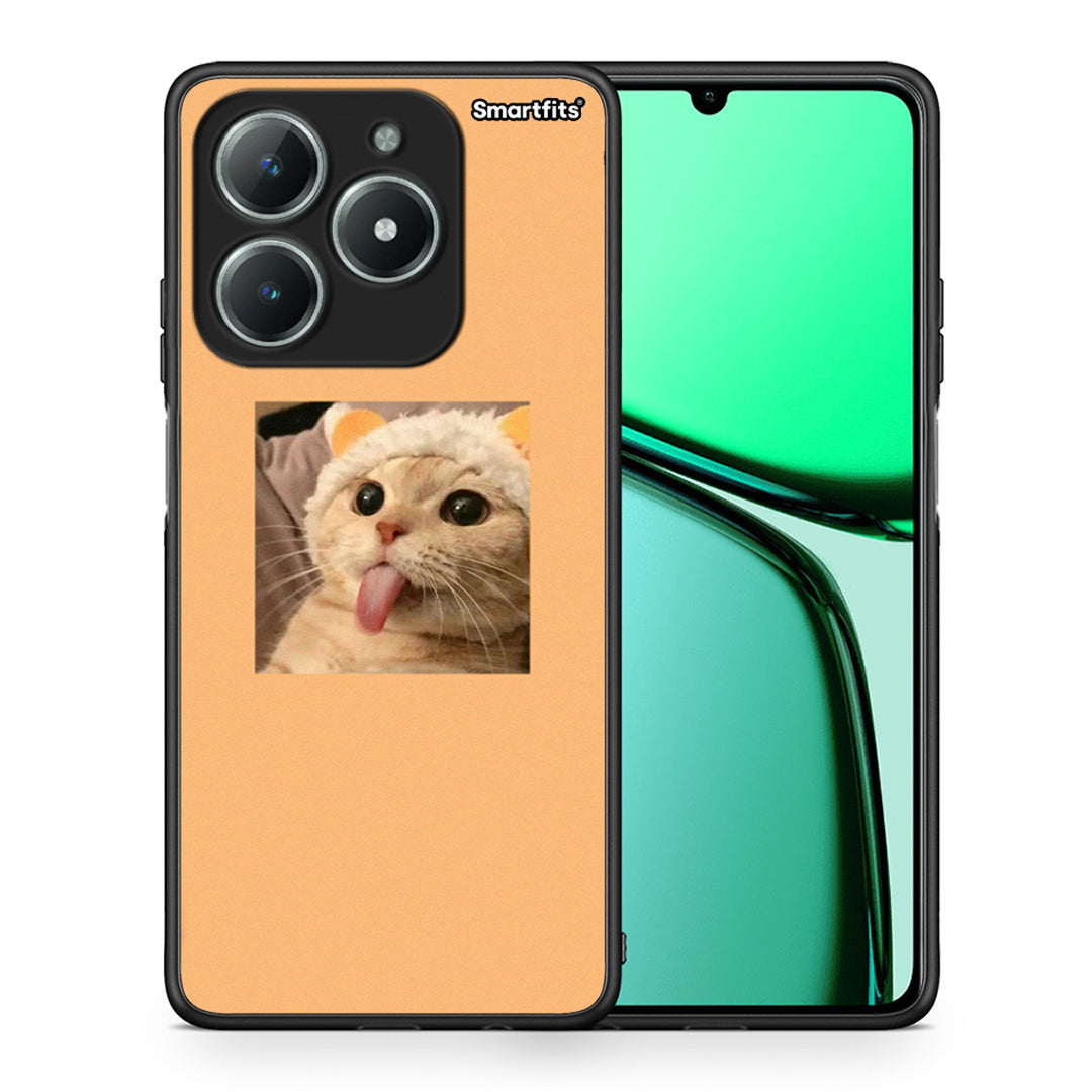 Θήκη Realme C61 Cat Tongue από τη Smartfits με σχέδιο στο πίσω μέρος και μαύρο περίβλημα | Realme C61 Cat Tongue case with colorful back and black bezels