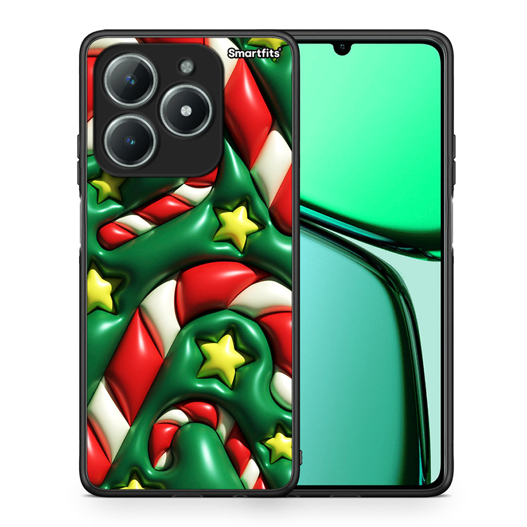 Θήκη Realme C61 Christmas Bubbles από τη Smartfits με σχέδιο στο πίσω μέρος και μαύρο περίβλημα | Realme C61 Christmas Bubbles case with colorful back and black bezels