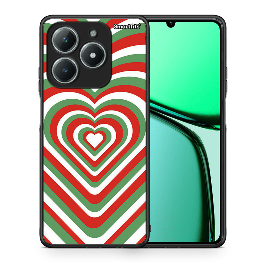 Θήκη Realme C61 Christmas Hearts από τη Smartfits με σχέδιο στο πίσω μέρος και μαύρο περίβλημα | Realme C61 Christmas Hearts case with colorful back and black bezels