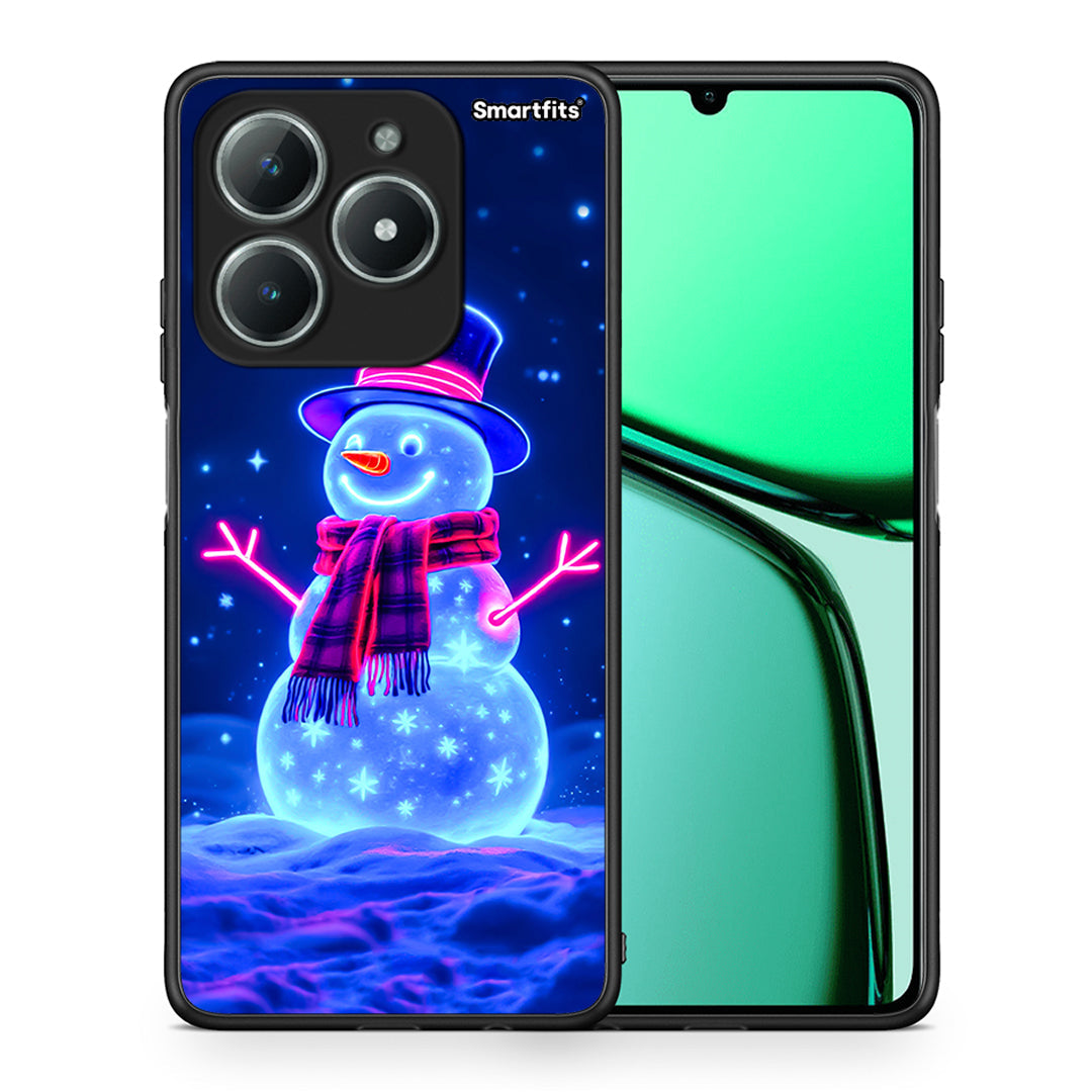 Θήκη Realme C63 4G Christmas Neon Snowman από τη Smartfits με σχέδιο στο πίσω μέρος και μαύρο περίβλημα | Realme C63 4G Christmas Neon Snowman case with colorful back and black bezels