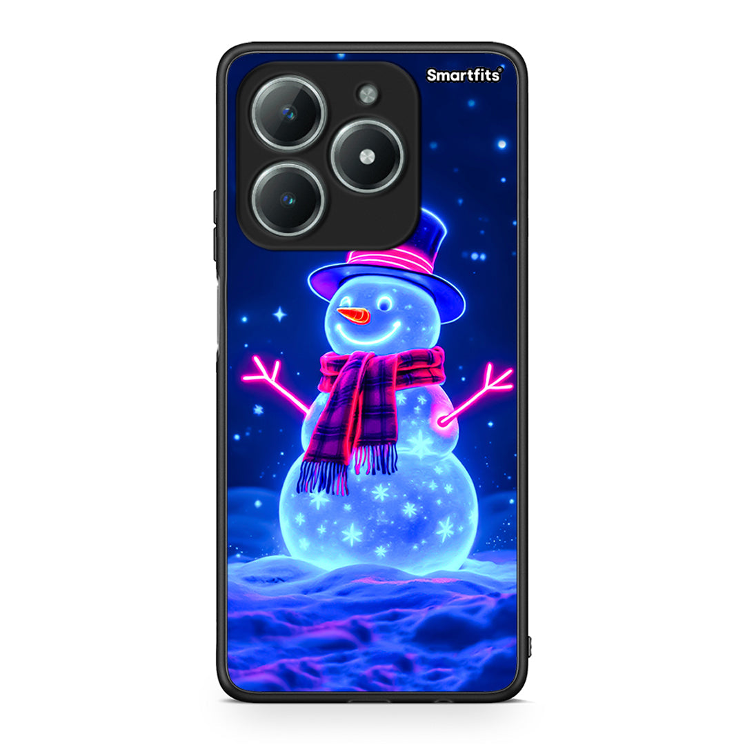 Realme C63 4G Christmas Neon Snowman θήκη από τη Smartfits με σχέδιο στο πίσω μέρος και μαύρο περίβλημα | Smartphone case with colorful back and black bezels by Smartfits