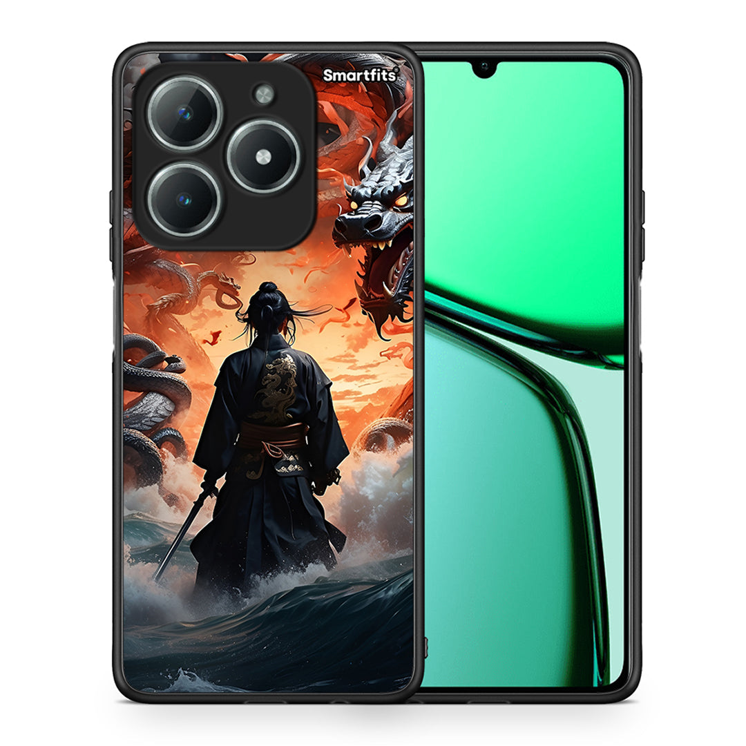 Θήκη Realme C61 Dragons Fight από τη Smartfits με σχέδιο στο πίσω μέρος και μαύρο περίβλημα | Realme C61 Dragons Fight case with colorful back and black bezels