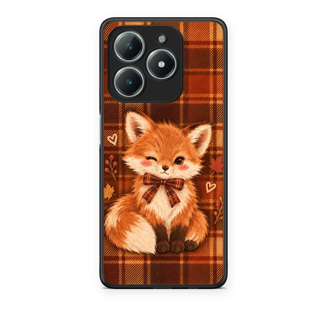 Θήκη Realme C61 Fox on Autumn Tartan από τη Smartfits με σχέδιο στο πίσω μέρος και μαύρο περίβλημα | Realme C61 Fox on Autumn Tartan case with colorful back and black bezels