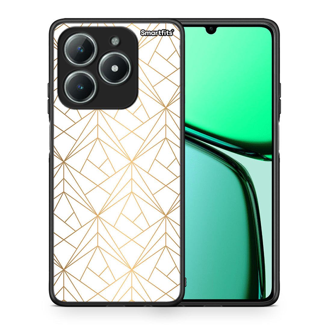 Θήκη Realme C61 Luxury White Geometric από τη Smartfits με σχέδιο στο πίσω μέρος και μαύρο περίβλημα | Realme C61 Luxury White Geometric case with colorful back and black bezels