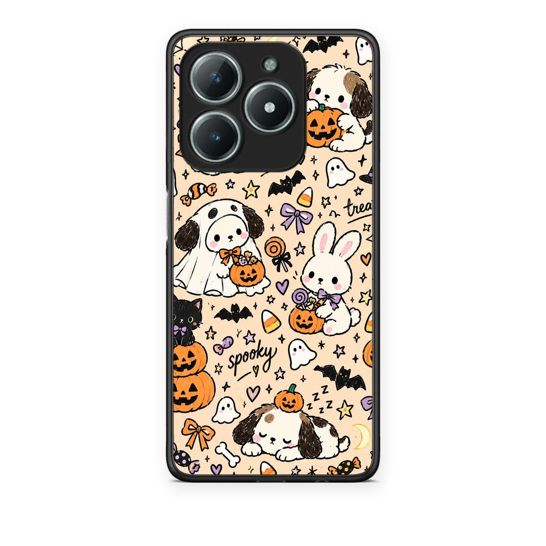 Θήκη Realme C63 4G Halloween Puppies and Friends on Cream από τη Smartfits με σχέδιο στο πίσω μέρος και μαύρο περίβλημα | Realme C63 4G Halloween Puppies and Friends on Cream case with colorful back and black bezels