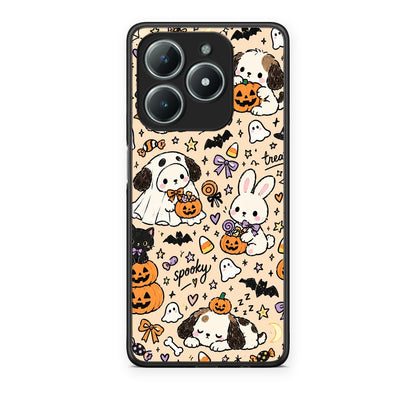 Θήκη Realme C63 4G Halloween Puppies and Friends on Cream από τη Smartfits με σχέδιο στο πίσω μέρος και μαύρο περίβλημα | Realme C63 4G Halloween Puppies and Friends on Cream case with colorful back and black bezels