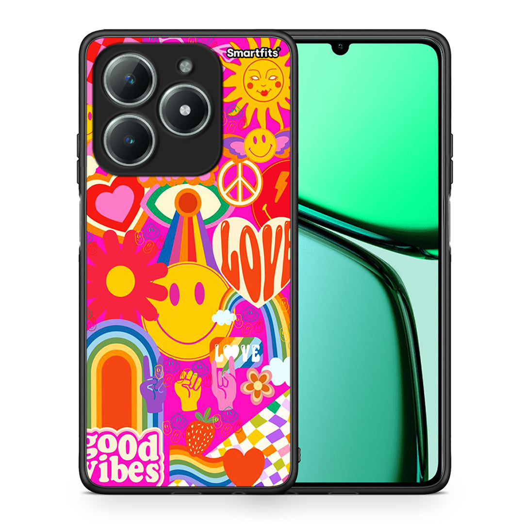Θήκη Realme C61 Hippie Love από τη Smartfits με σχέδιο στο πίσω μέρος και μαύρο περίβλημα | Realme C61 Hippie Love case with colorful back and black bezels