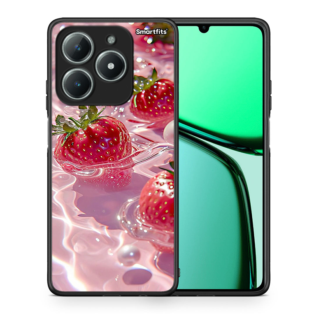 Θήκη Realme C61 Juicy Strawberries από τη Smartfits με σχέδιο στο πίσω μέρος και μαύρο περίβλημα | Realme C61 Juicy Strawberries case with colorful back and black bezels