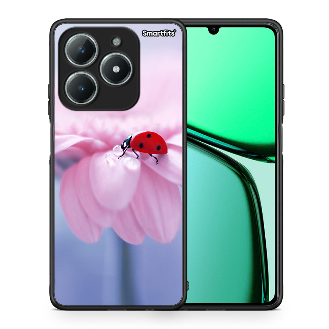 Θήκη Realme C61 Ladybug Flower από τη Smartfits με σχέδιο στο πίσω μέρος και μαύρο περίβλημα | Realme C61 Ladybug Flower case with colorful back and black bezels