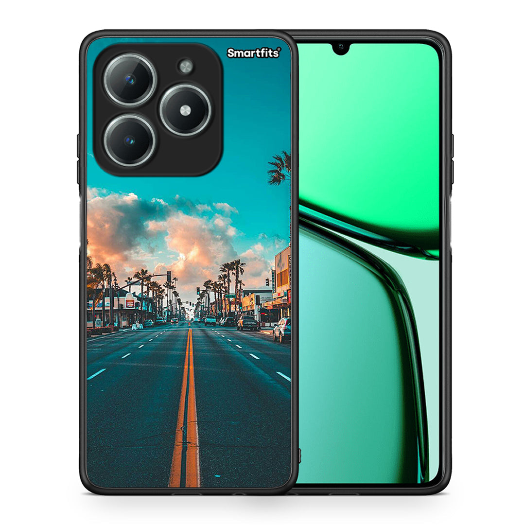 Θήκη Realme C61 City Landscape από τη Smartfits με σχέδιο στο πίσω μέρος και μαύρο περίβλημα | Realme C61 City Landscape case with colorful back and black bezels