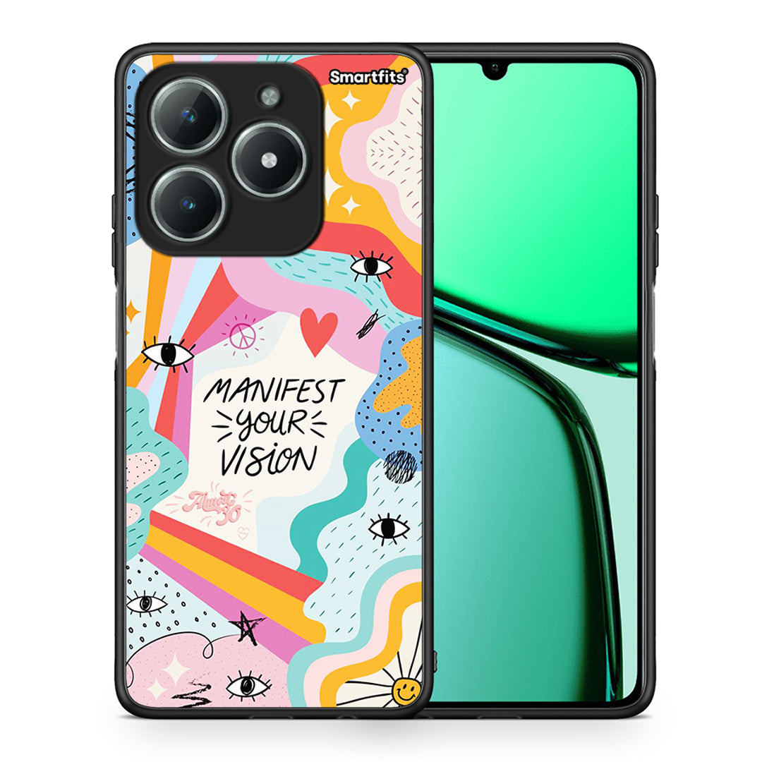 Θήκη Realme C61 Manifest Your Vision από τη Smartfits με σχέδιο στο πίσω μέρος και μαύρο περίβλημα | Realme C61 Manifest Your Vision case with colorful back and black bezels