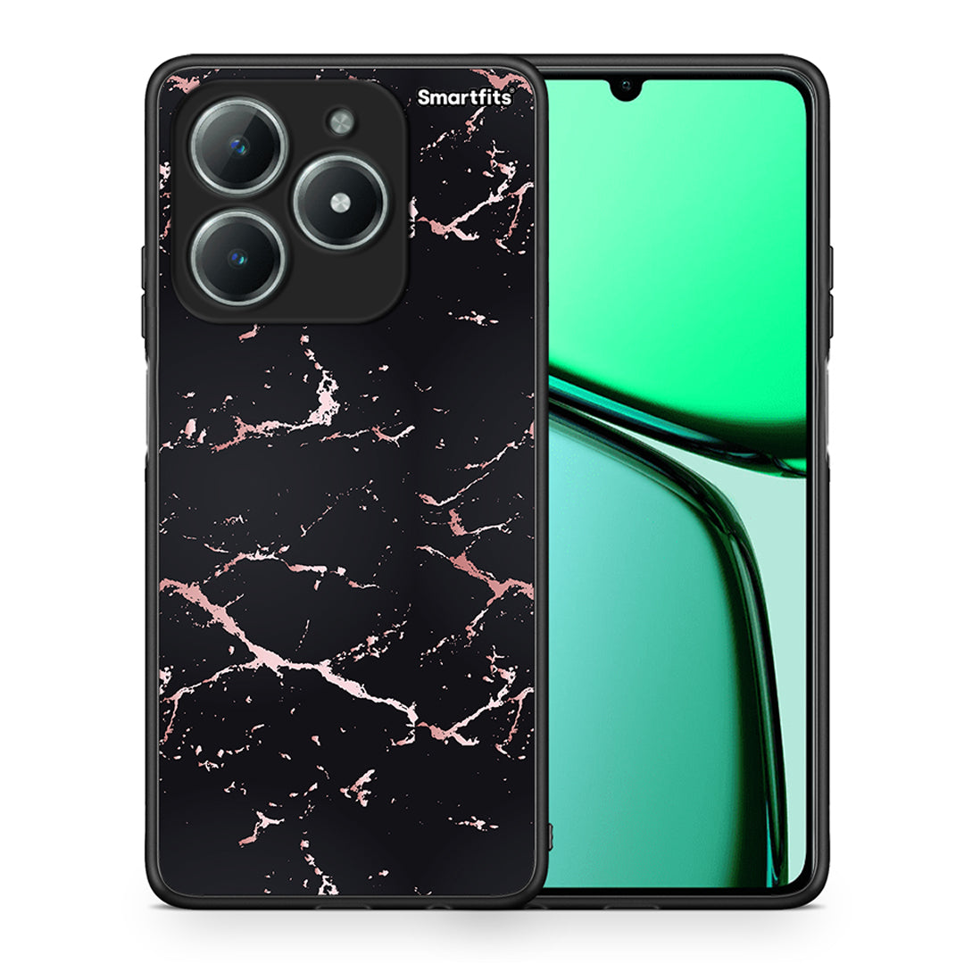 Θήκη Realme C61 Black Rosegold Marble από τη Smartfits με σχέδιο στο πίσω μέρος και μαύρο περίβλημα | Realme C61 Black Rosegold Marble case with colorful back and black bezels